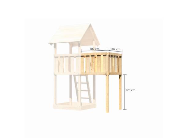 Akubi Spielturm Danny Satteldach + Rutsche violett + Doppelschaukelanbau Klettergerüst + Anbauplattform + Netzrampe