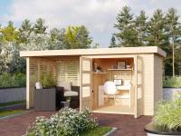 Karibu Woodfeeling Gartenhaus Askola 3 mit Anbaudach 2,4 m mit Lamellenwänden