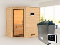 Karibu Sauna Svea inkl. 9 kW ext. Steuerung mit klarglas Saunatür -ohne Dachkranz-