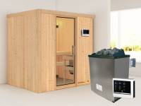 Karibu Sauna Bodin- Klarglas Saunatür- 4,5 kW Ofen ext. Strg- ohne Dachkranz