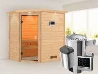 Cilja - Karibu Sauna Plug & Play inkl. 3,6 kW-Ofen - mit Dachkranz -