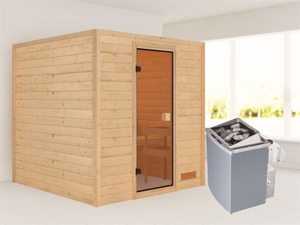 Karibu Sauna Jara mit 9 kW Ofen integr. Strg 38 mm Karibu Sauna Jara mit 9 kW Ofen integr. Strg 38 mm