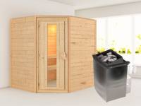 Karibu Sauna Mia inkl. 9 kW Ofen integr. Steuerung, mit energiesparender Saunatür -ohne Dachkranz-