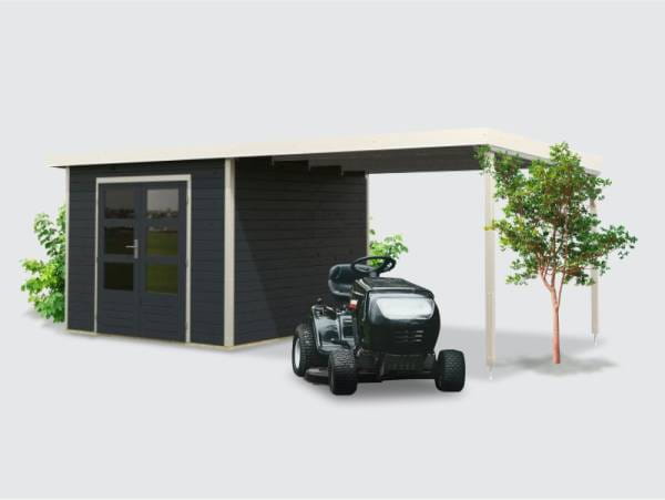 Osb smart choice Hybrid Gartenhaus Woodtallic C, anthrazit/weiß im Set mit Fußboden, inkl. 3 m Anbaudach