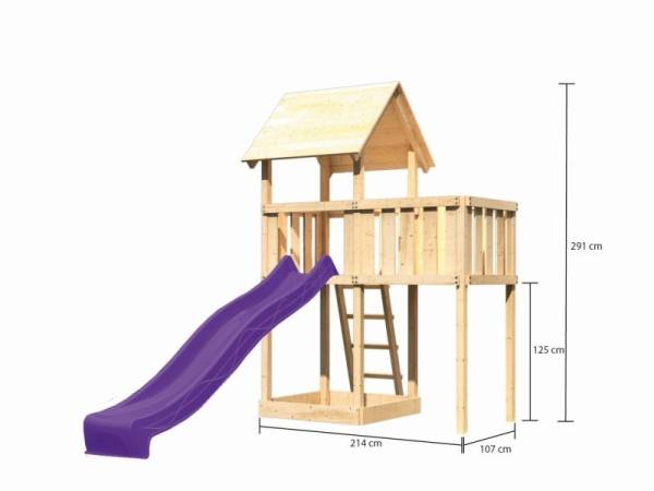 Akubi Spielturm Lotti natur mit Anbauplattform und Rutsche violett