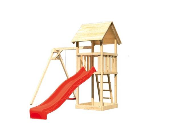 Akubi Spielturm Lotti mit Einzelschaukel und Rutsche rot