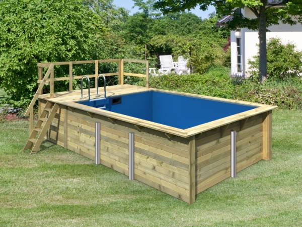 Karibu Karibu Pool Schwimmbecken Modell 1 B mit Terrasse & Zubehör 38mm Holz Holzpool 