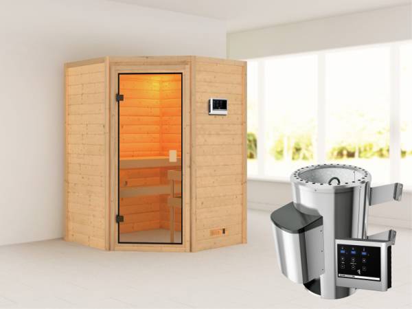 Karibu Sauna Antonia mit 3,6 kW Ofen ext. Strg ohne Dachkranz 38 mm Karibu Sauna Antonia mit 3,6 kW Ofen ext. Strg ohne Dachkranz 38 mm