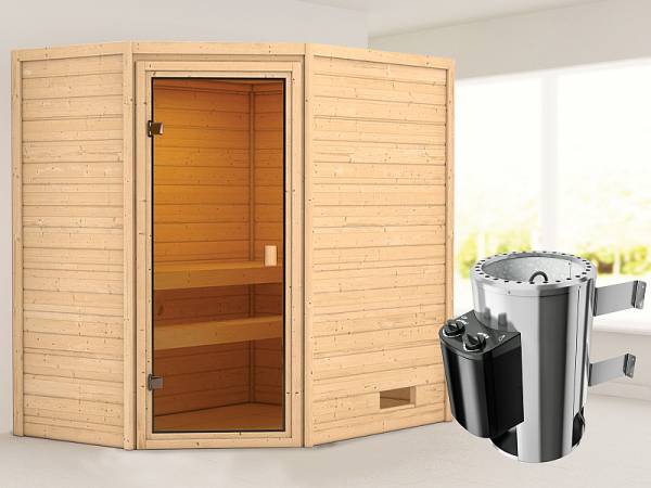 Karibu Woodfeeling Sauna Jella mit 3,6 kW Ofen integr. Strg 38 mm Karibu Woodfeeling Sauna Jella mit 3,6 kW Ofen integr. Strg 38 mm