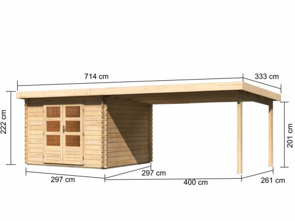 Karibu Woodfeeling Gartenhaus Bastrup 5 mit Anbaudach 4 Meter