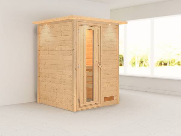 Karibu Sauna Svenja ohne Ofen- mit Dachkranz- energiesparende Saunatür