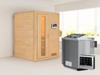 Karibu Woodfeeling Sauna Svenja- energiesparende Saunatür- 4,5 kW Bioofen ext. Strg- ohne Dachkranz