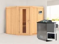 Karibu Sauna Jarin inkl. 9-kW-Bioofen mit externer Steuerung, ohne Dachkranz, mit energiesparender Saunatür
