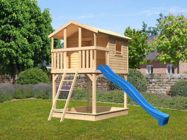 Akubi Stelzenhaus Benjamin naturbelassen + Rutsche blau + Sandkasten Akubi Stelzenhaus Benjamin naturbelassen + Rutsche blau + Sandkasten