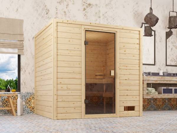 Karibu Aktionssauna Ari mit 4,5 kW Ofen integr. Strg. ohne Dachkranz Karibu Aktionssauna Ari mit 4,5 kW Ofen integr. Strg. ohne Dachkranz