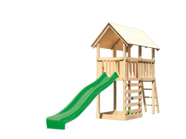 Akubi Spielturm Danny Satteldach + Rutsche grün + Kletterwand