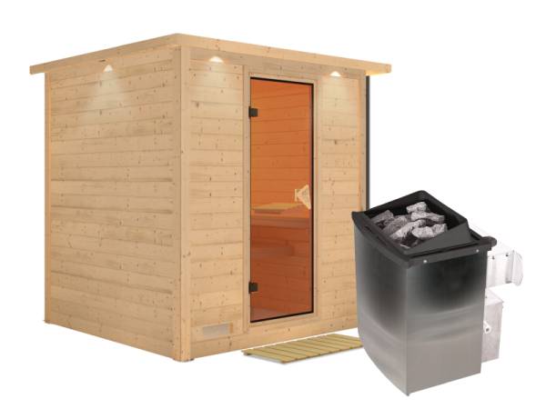 Mojave - Karibu Sauna inkl. 9-kW-Ofen - mit Dachkranz -