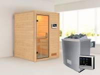 Karibu Woodfeeling Sauna Svenja- Klarglas Saunatür- 4,5 kW Ofen ext. Strg- ohne Dachkranz