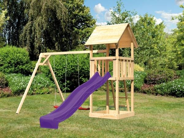 Akubi Spielturm Lotti Set mit Doppelschaukel und Rutsche in violett
