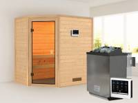 Karibu Sauna Jella inkl. 9 kW Bioofen ext. Steuerung mit klassischer Saunatür -ohne Dachkranz-