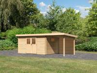 Karibu Gartenhaus Torgau 5 natur mit Anbaudach 2,3 m inkl. Rückwand