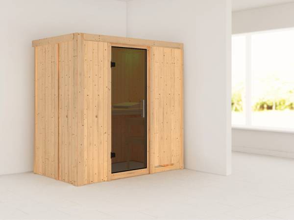 Variado - Karibu Sauna ohne Ofen-ohne Dachkranz-Moderne Saunatür