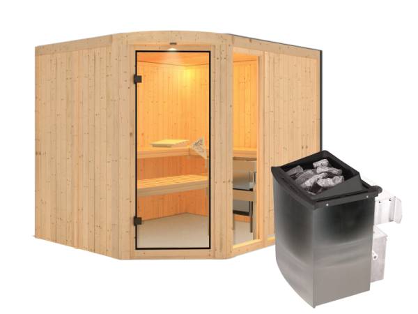 Lakura - Karibu Sauna inkl. 9-kW-Ofen - mit Rundbogen -