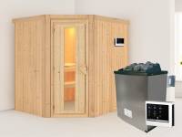 Karibu Sauna Siirin inkl. 9 kW Ofen ext. Steuerung, mit energiesparender Saunatür -ohne Dachkranz-
