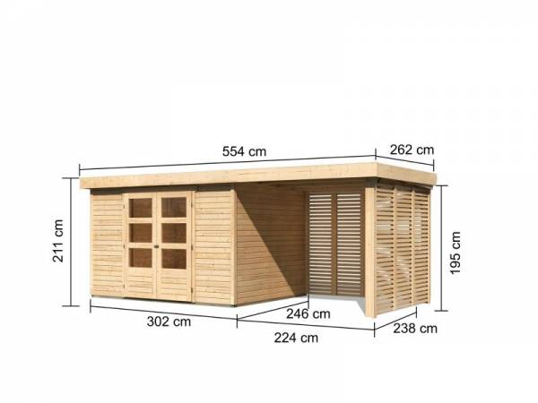 Karibu Woodfeeling Gartenhaus Askola 5 mit Anbaudach 2,4 m, Lamellenwänden