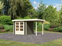 Karibu Woodfeeling Gartenhaus Askola 2 terragrau mit Anbaudach 1,50 Meter