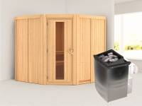 Karibu Sauna Jarin inkl. 9-kW-Ofen mit interner Steuerung, ohne Dachkranz, mit energiesparender Saunatür