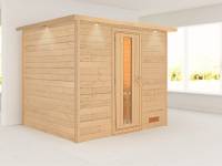 Karibu Sauna Karla 38 mm mit Dachkranz- ohne Ofen- energiesparende Tür