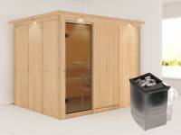 Karibu Sauna Gobin inkl. 9-kW-Ofen mit interner Steuerung, mit Dachkranz, mit moderner Saunatür