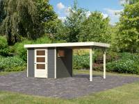 Karibu Woodfeeling Gartenhaus Oburg 2 terragrau mit Anbaudach 2,4 Meter